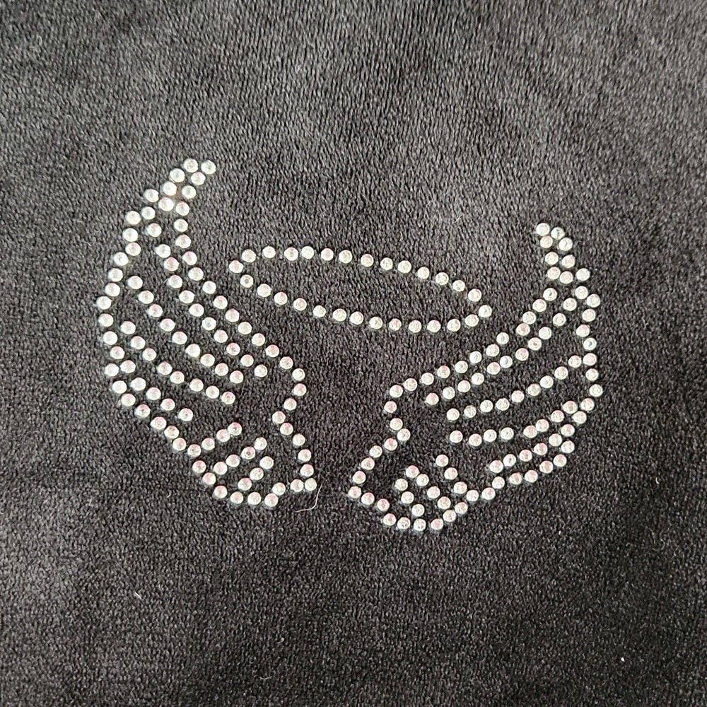 Black Velour Zip-Up Hoodie XXL With Rhinestone Angel Wings & Halo Bling Y2K 80s - Picture 5 of 10